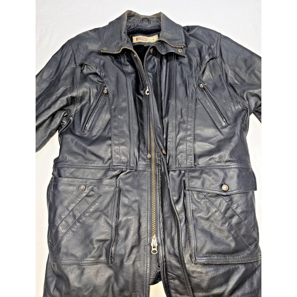 VTG Prestige Black Genuine Leather Jacket Men's Size Large Full Zip Coat Classic